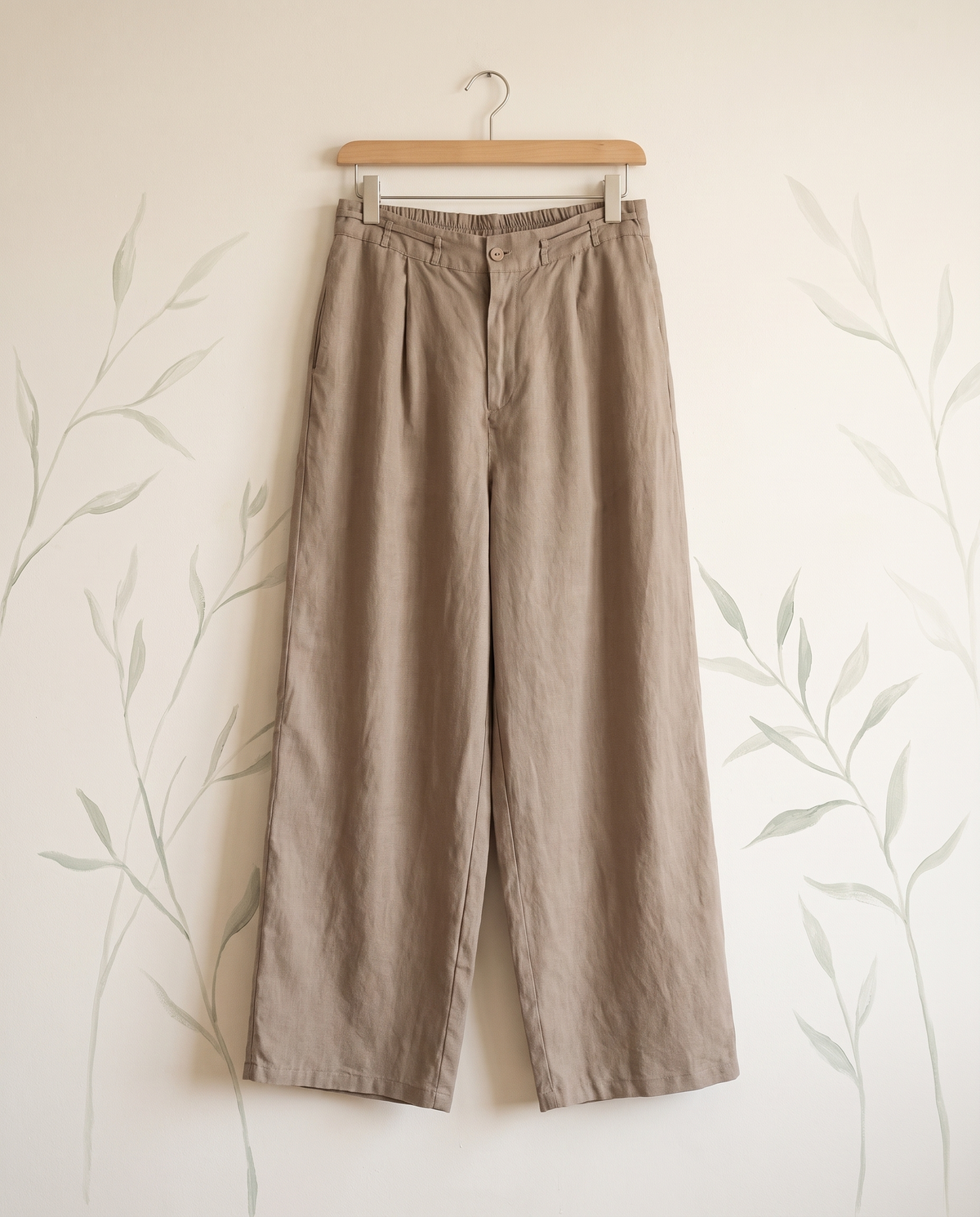 Cotton-Linen Ankle-Length Pants with Pockets — hanging view