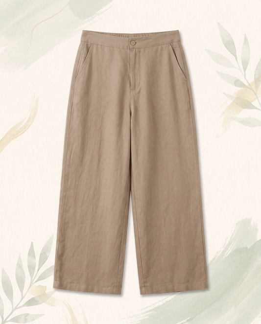 Cotton-Linen Ankle-Length Pants with Pockets — flat-lay view