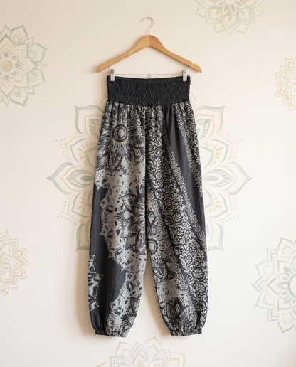 Mandala Cotton Harem Pants — hanging view