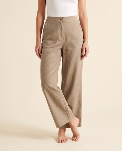 Cotton-Linen Ankle-Length Pants with Pockets — worn by a model