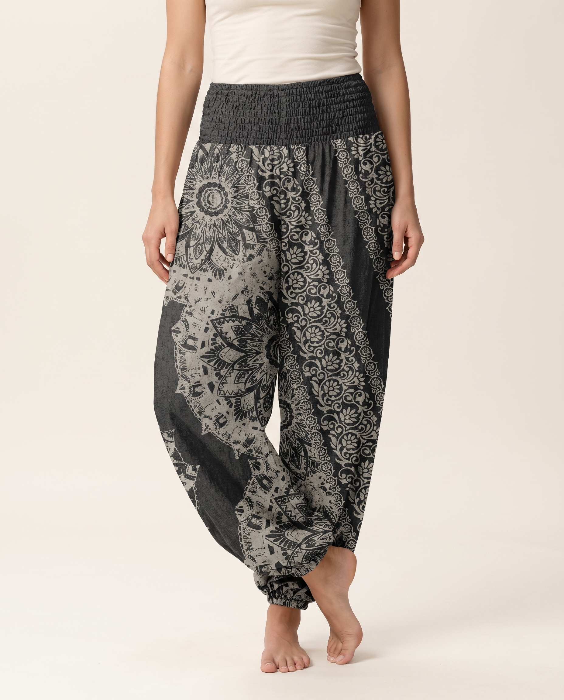 Mandala Cotton Harem Pants — worn by a model