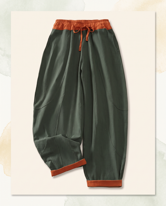 Cotton Drawstring Harem Pants with Pockets — flat-lay view