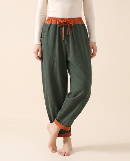 Cotton Drawstring Harem Pants with Pockets — worn by a model