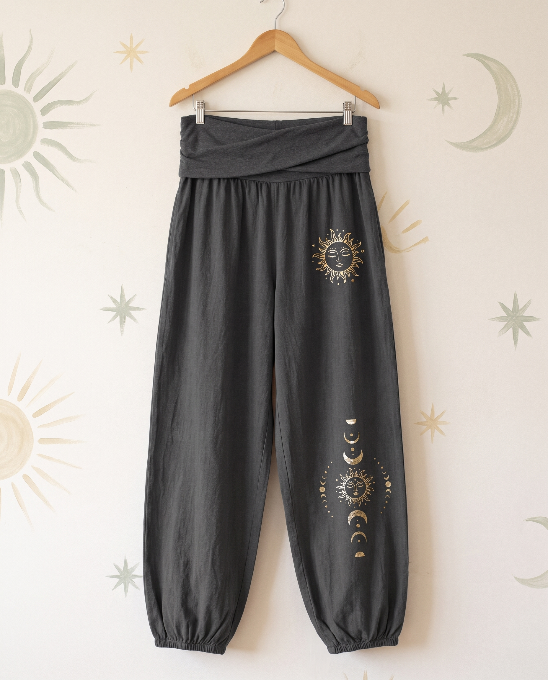 Sun & Moon Cotton Harem Pants — hanging view