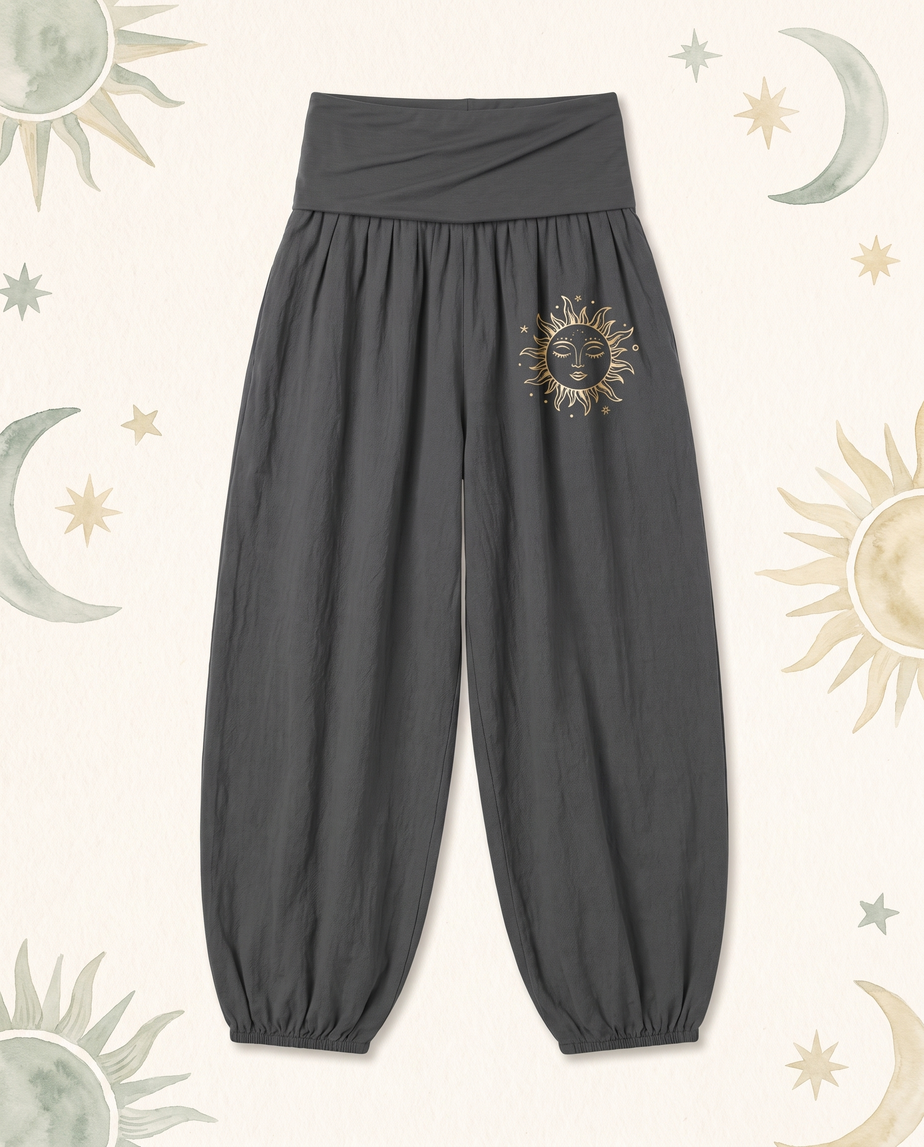Sun & Moon Cotton Harem Pants — flat-lay view