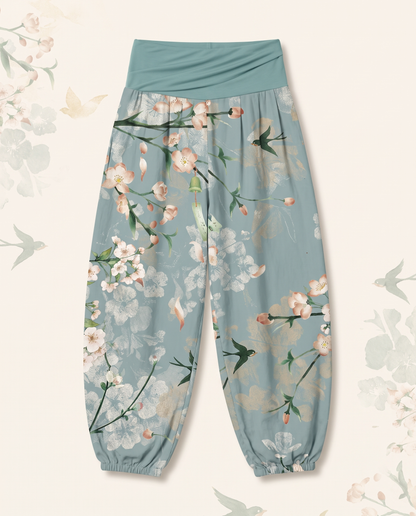 Peach Blossom Cotton Harem Pants — flat-lay view
