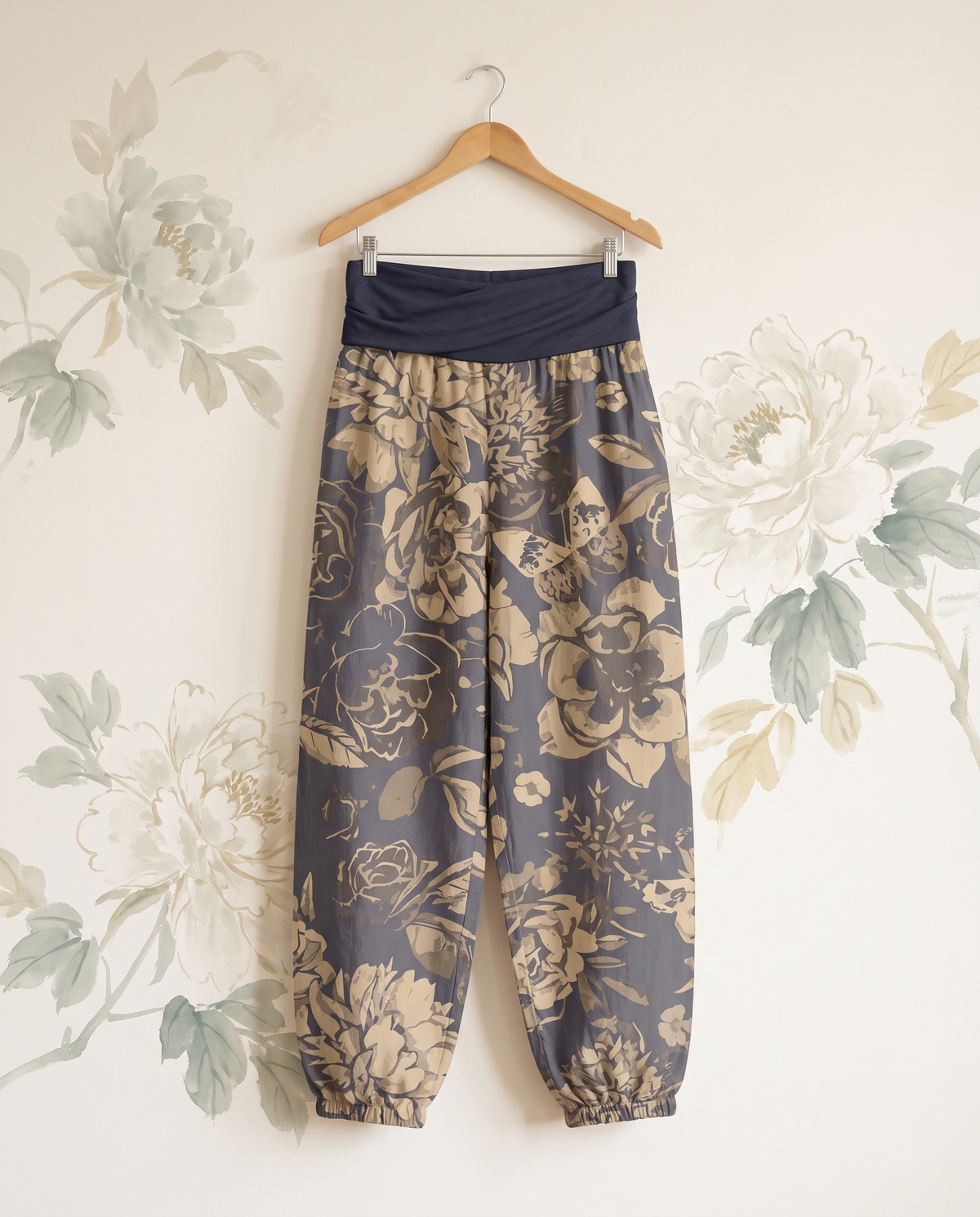 Peony Cotton Harem Pants — hanging view
