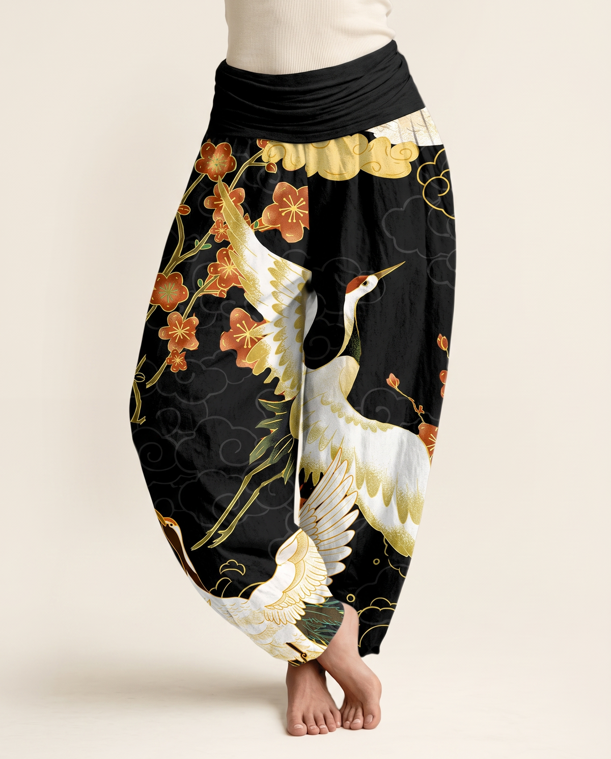Crane & Cloud Cotton Harem Pants — worn by a model