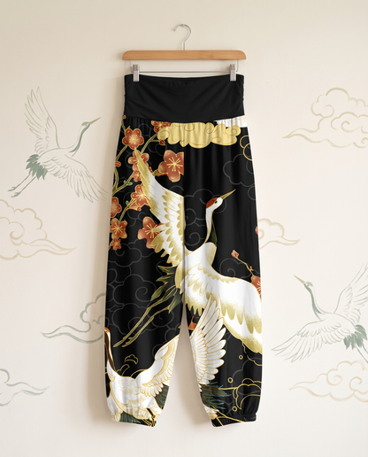 Crane & Cloud Cotton Harem Pants — hanging view