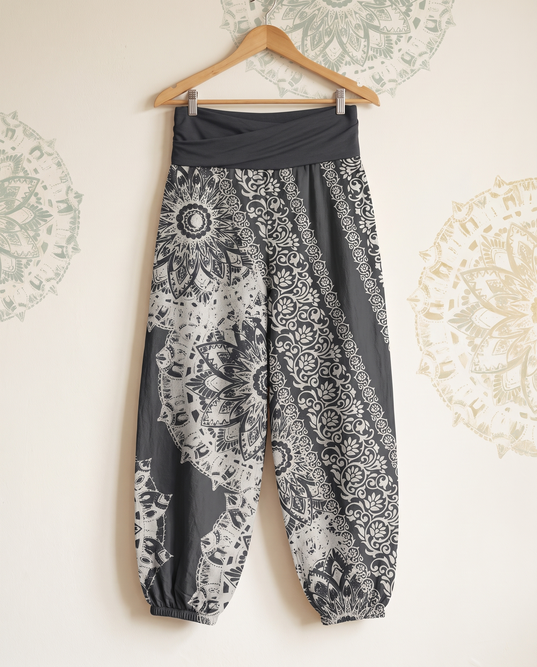 Mandala Cotton Harem Pants — hanging view