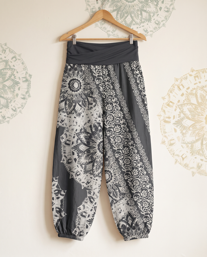 Mandala Cotton Harem Pants — hanging view