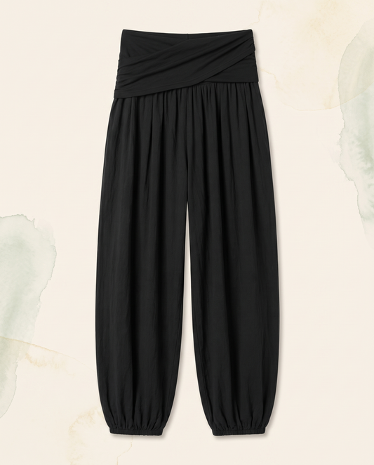 Plain Black Cotton Harem Pants — flat-lay view