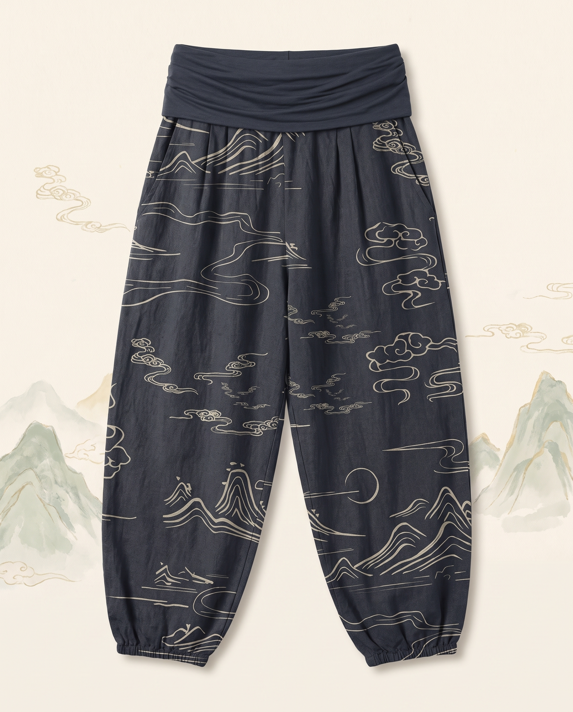 Mountain Moon Cotton Harem Pants — flat-lay view