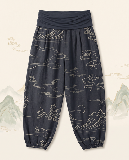 Mountain Moon Cotton Harem Pants — flat-lay view