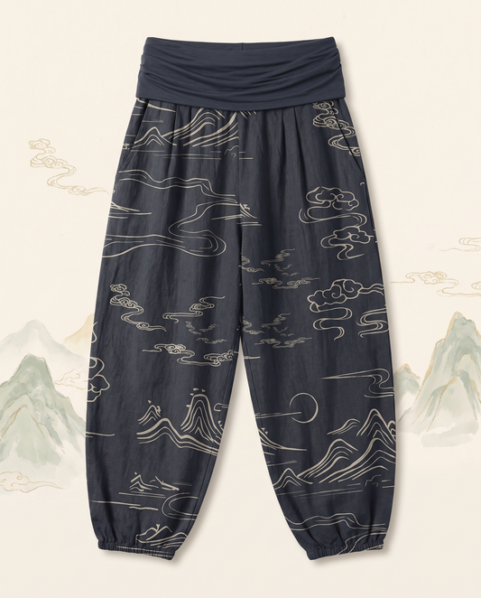 Mountain Moon Cotton Harem Pants — flat-lay view