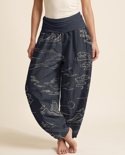 Mountain Moon Cotton Harem Pants — worn by a model