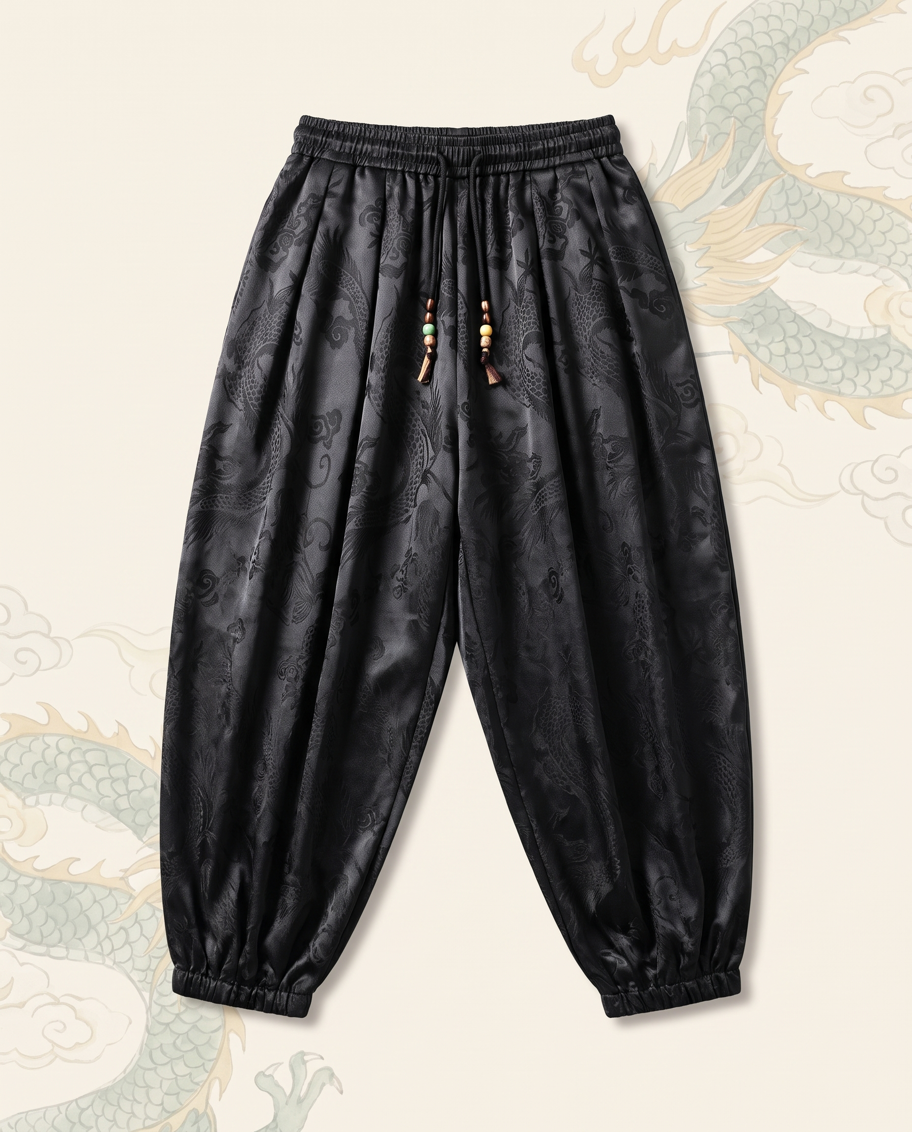 Men's Dragon Harem Pants with Pockets — flat-lay view