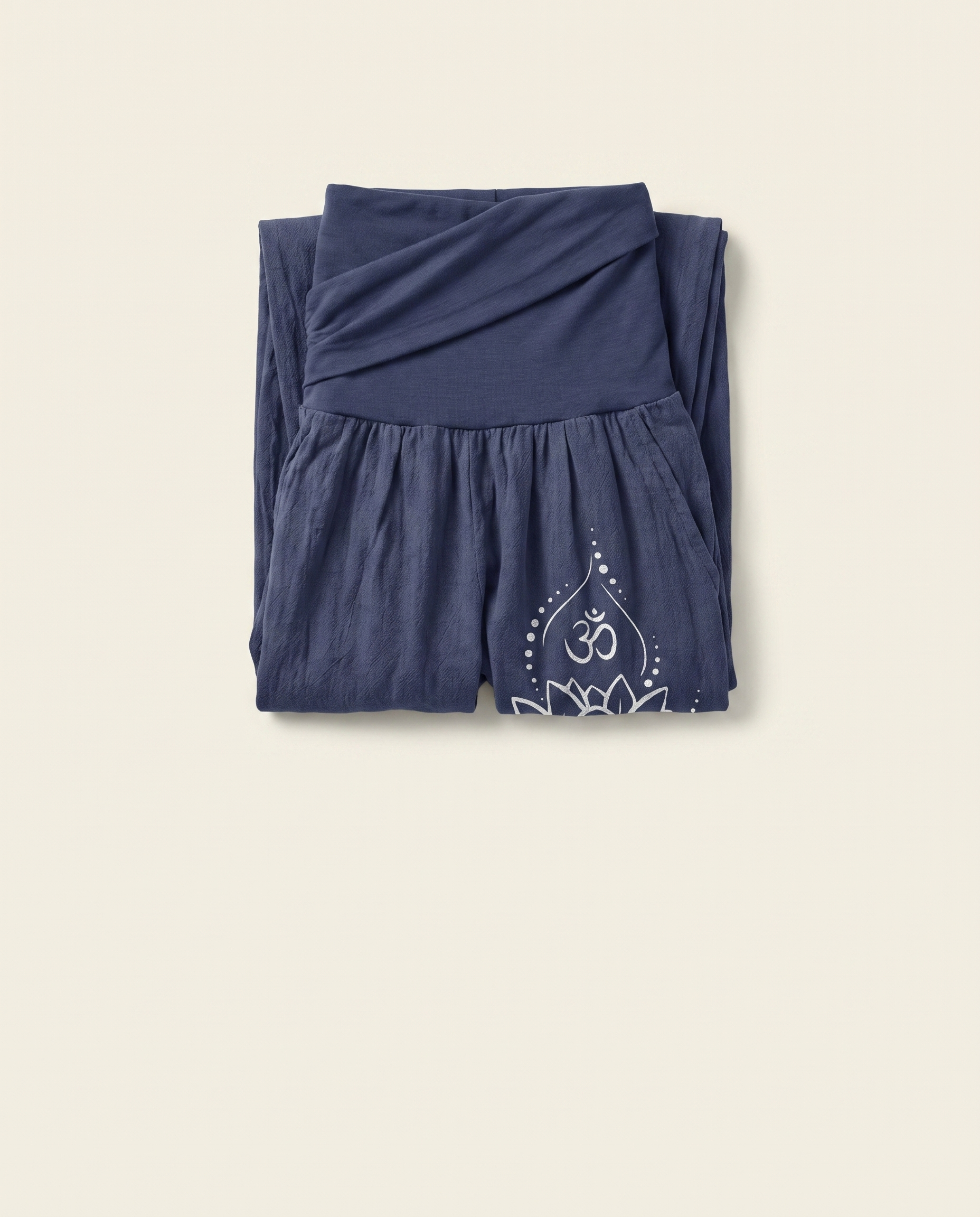 Lotus & Om Cotton Harem Pants — folded view