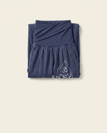 Lotus & Om Cotton Harem Pants — folded view
