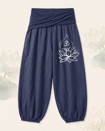 Lotus & Om Cotton Harem Pants — flat-lay view