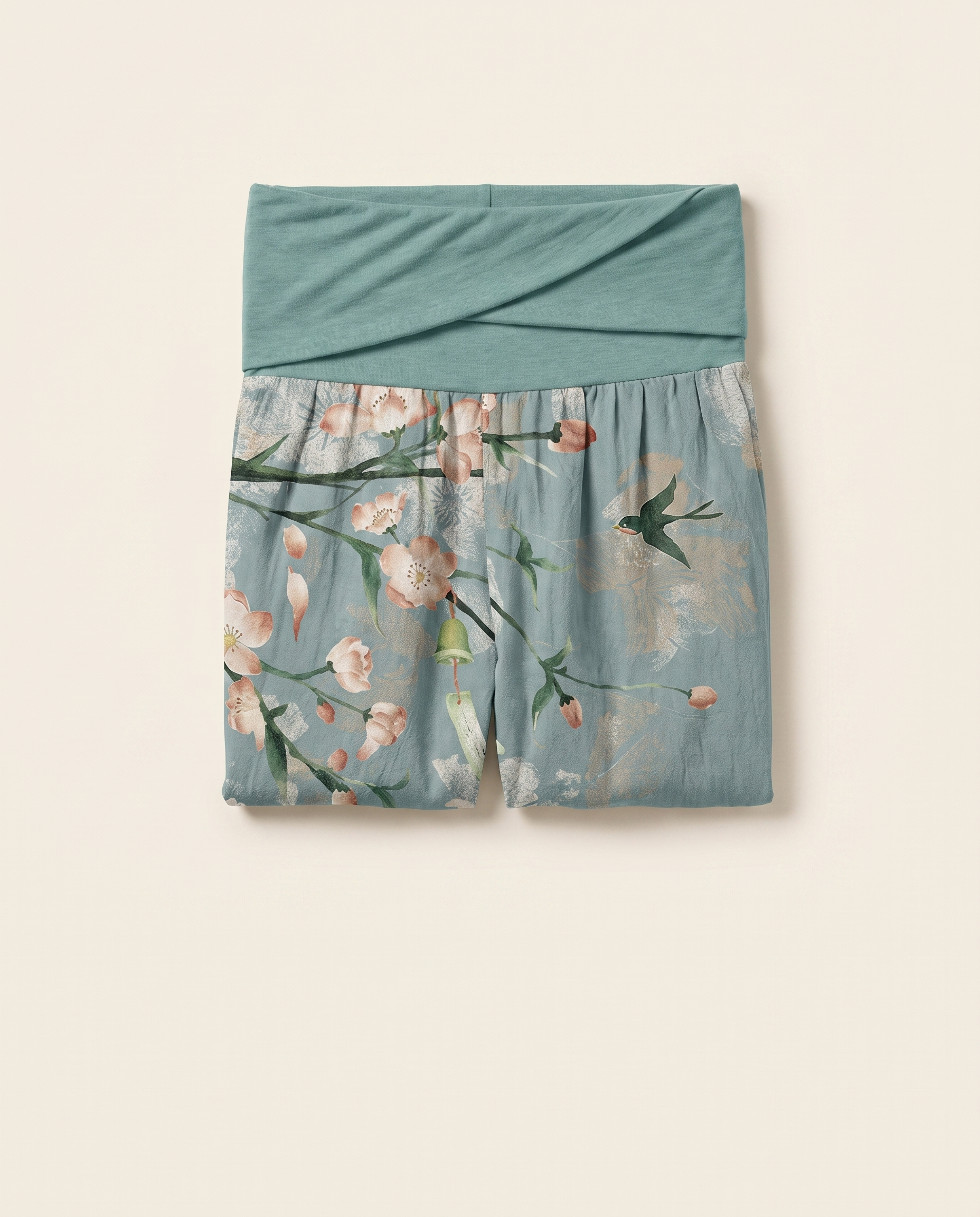 Peach Blossom Cotton Harem Pants — folded view