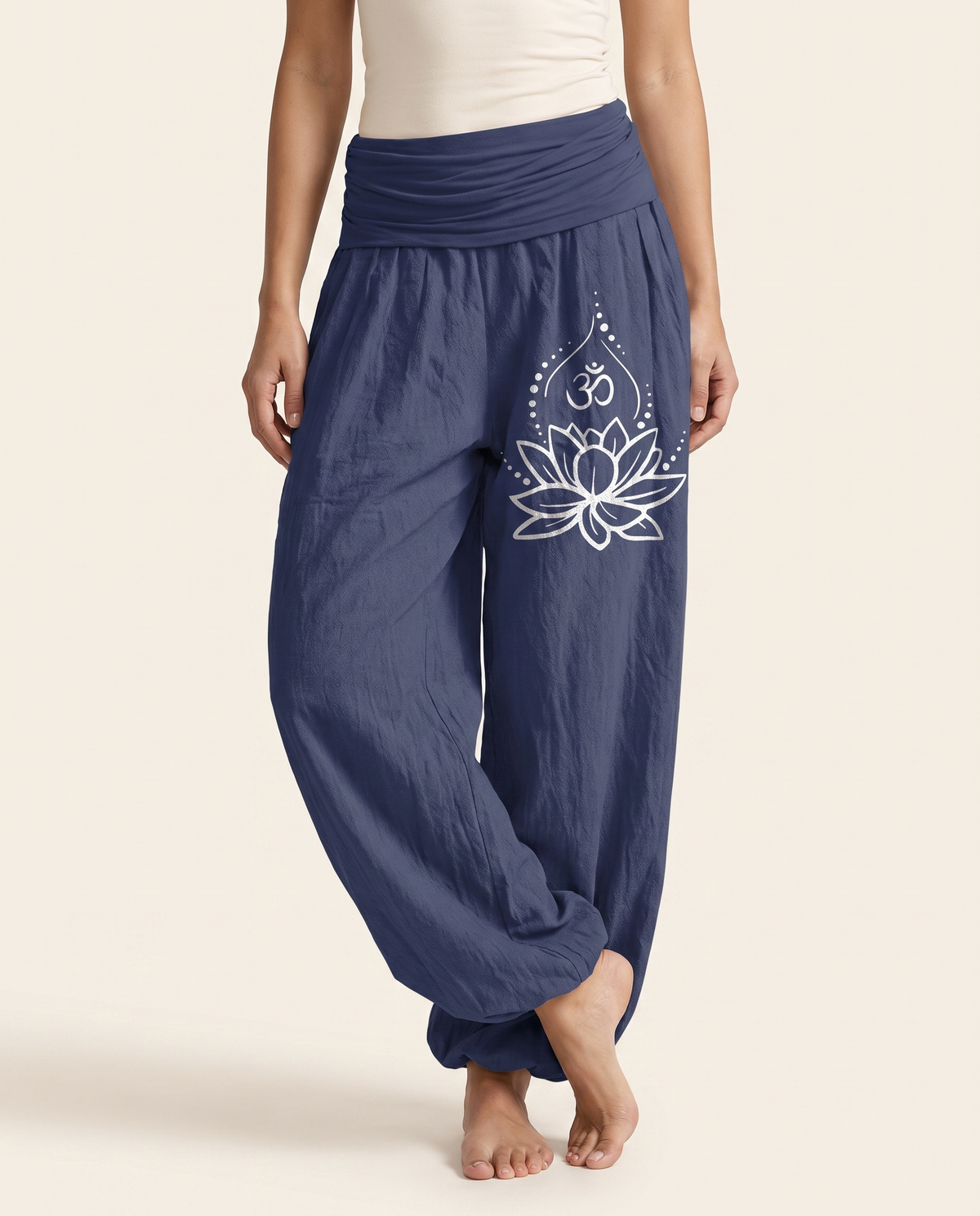 Lotus & Om Cotton Harem Pants — worn by a model