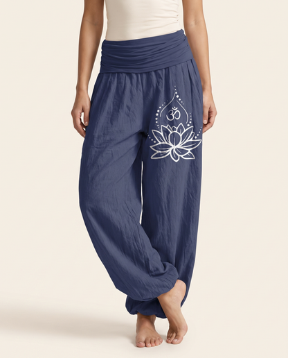 Lotus & Om Cotton Harem Pants — worn by a model