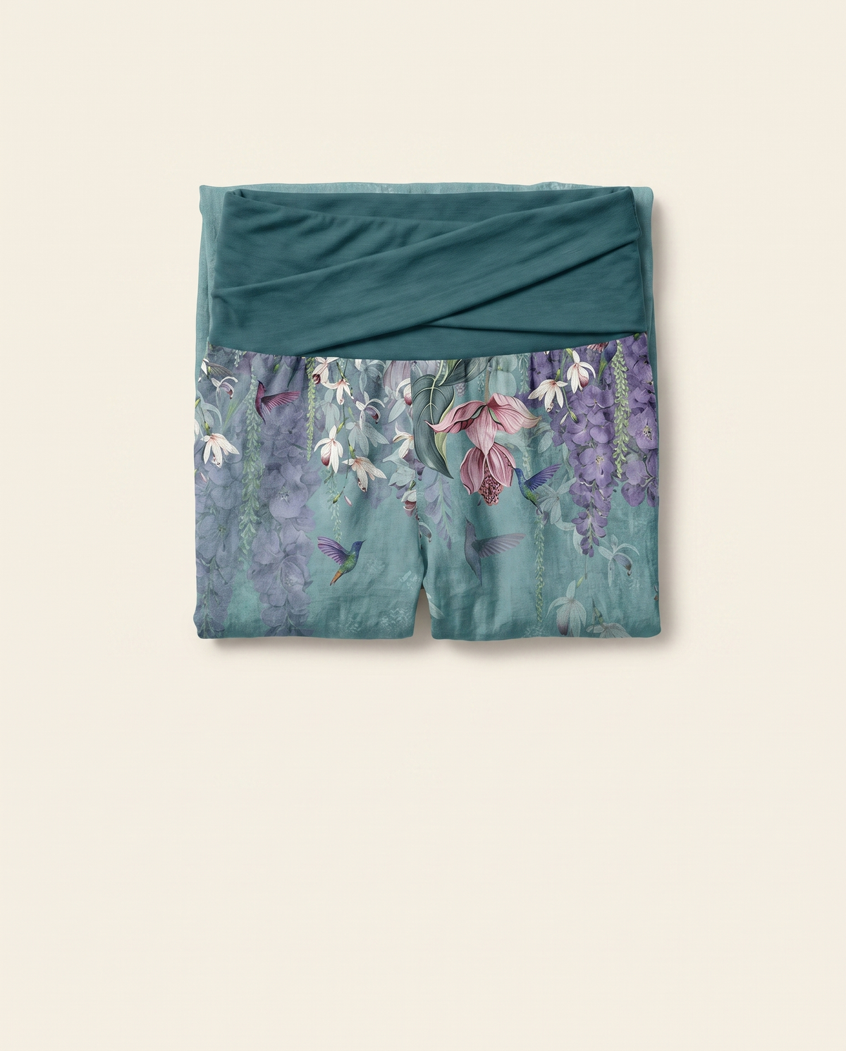 Orchid & Birds Cotton Harem Pants — folded view