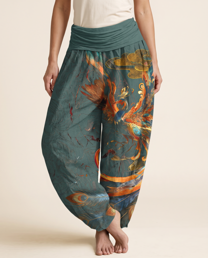 Phoenix Cotton Harem Pants — in cadet blue, worn by a model