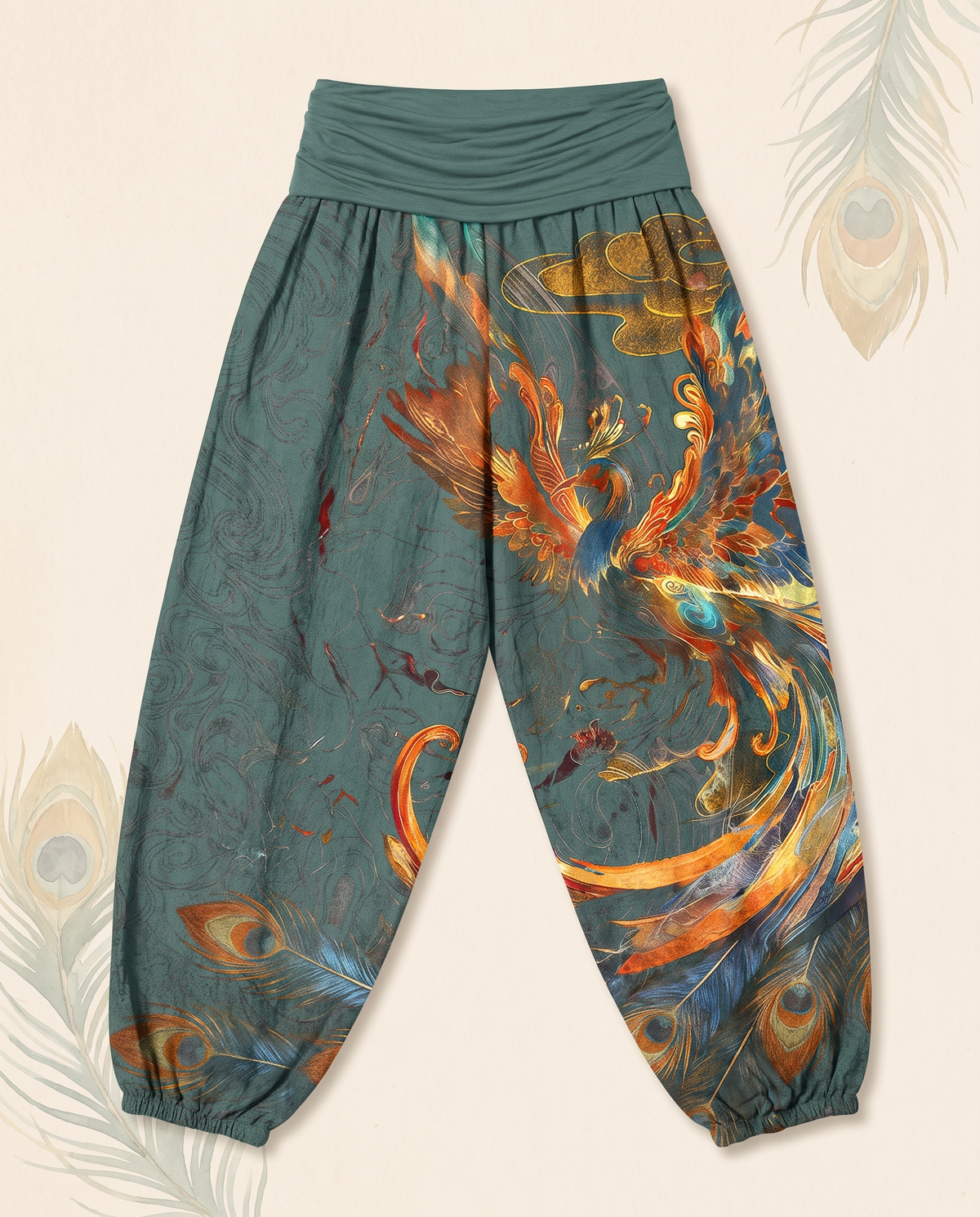 Phoenix Cotton Harem Pants — in cadet blue, flat-lay view