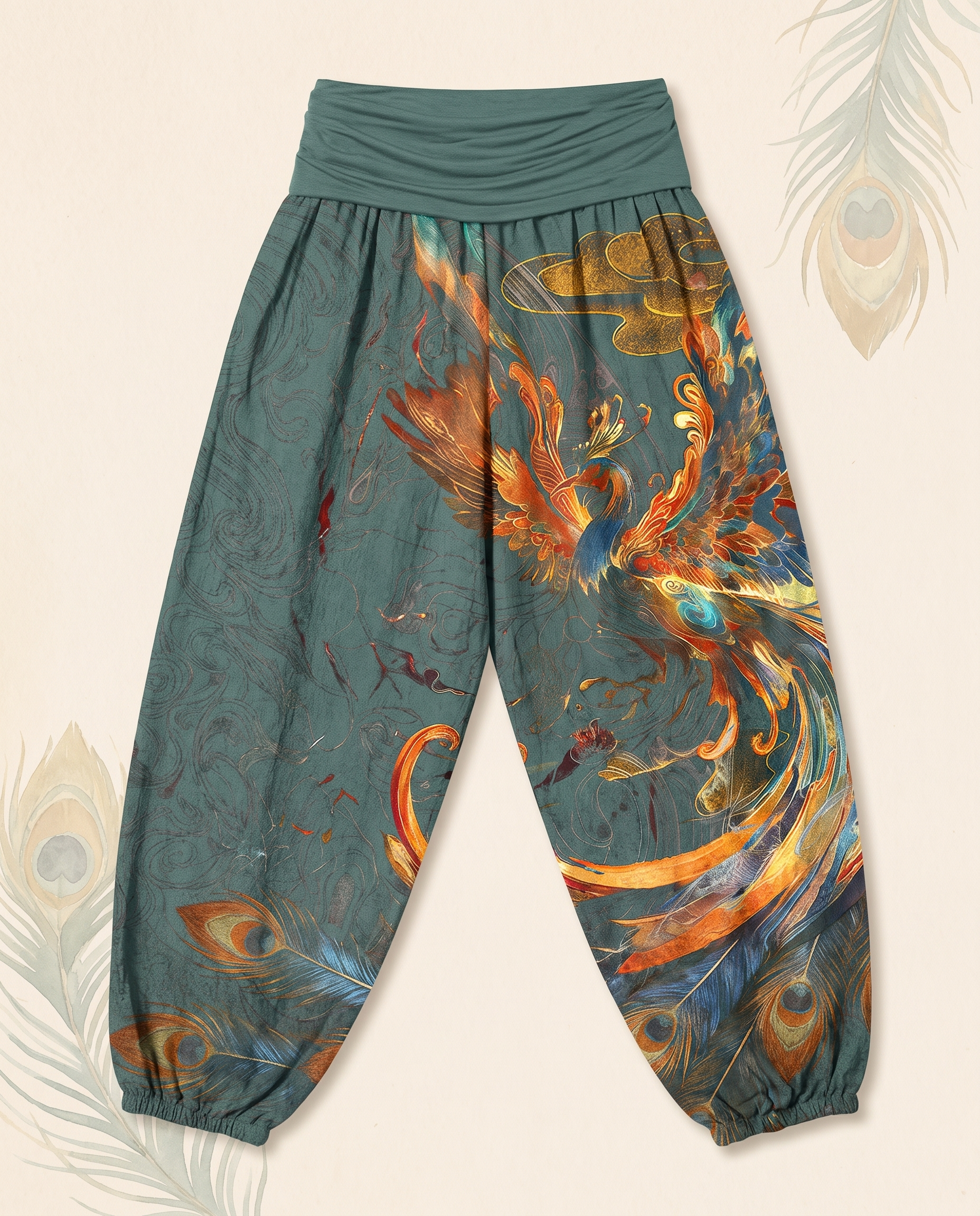 Phoenix Cotton Harem Pants — in cadet blue, flat-lay view