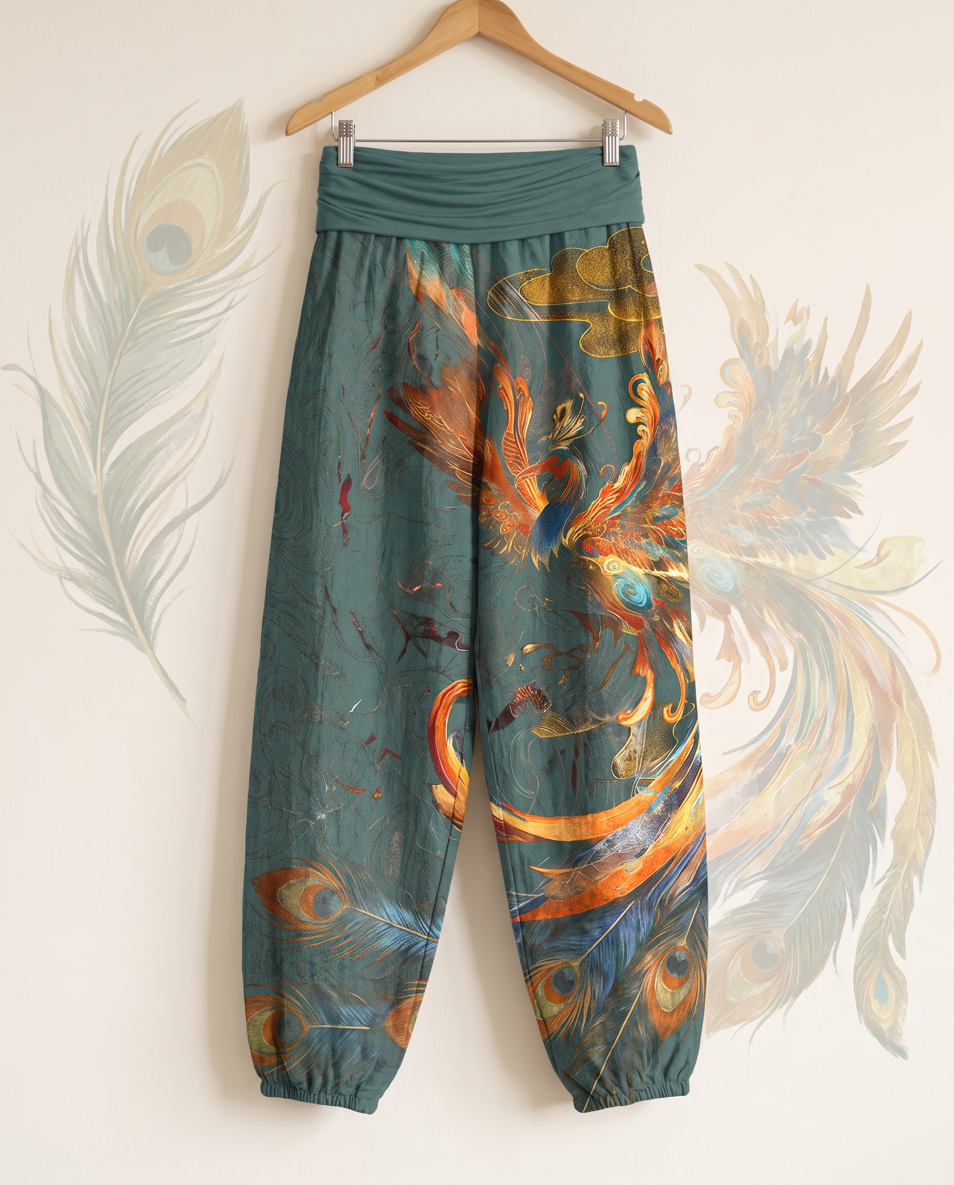 Phoenix Cotton Harem Pants — in cadet blue, hanging view