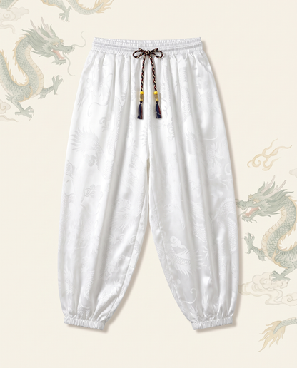 Men's Dragon Harem Pants with Pockets — in white, flat-lay view