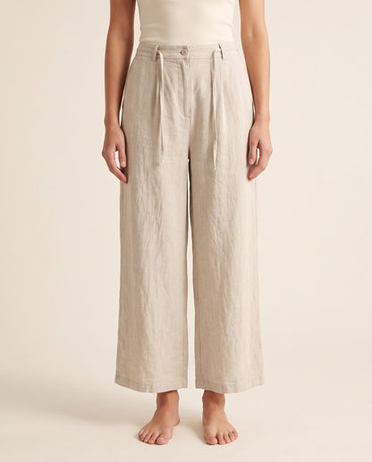 Cotton-Linen Ankle-Length Pants with Pockets — in linen, worn by a model