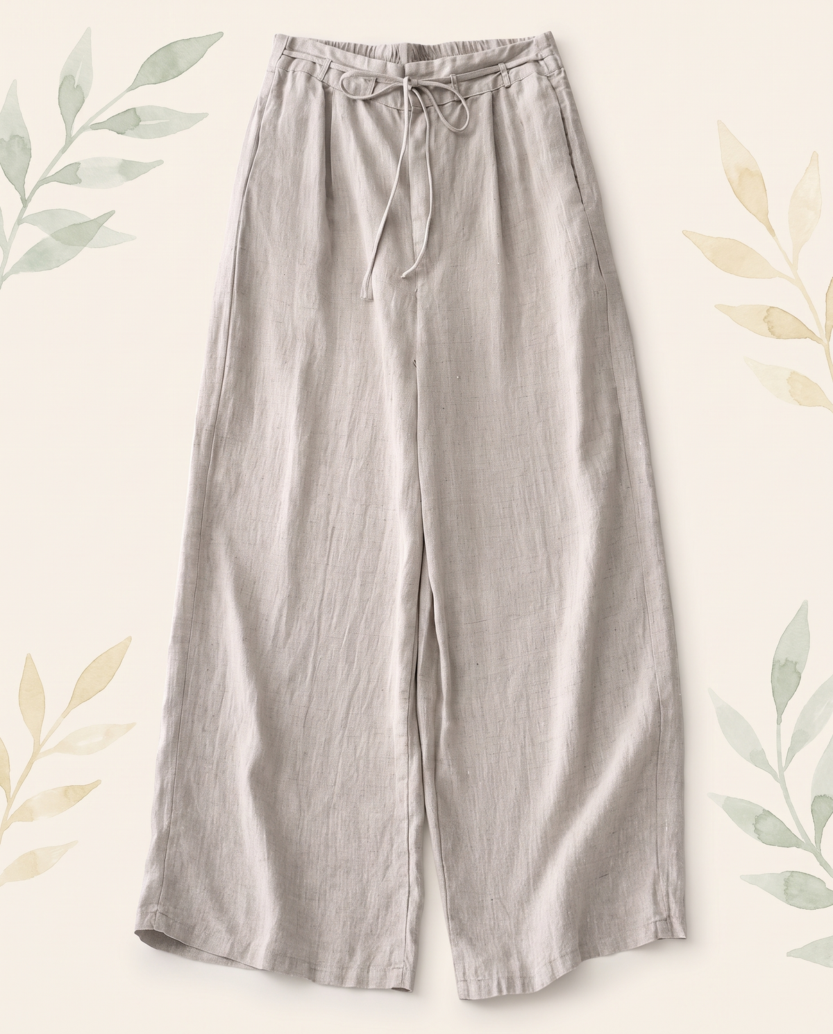 Cotton-Linen Ankle-Length Pants with Pockets — in linen, flat-lay view