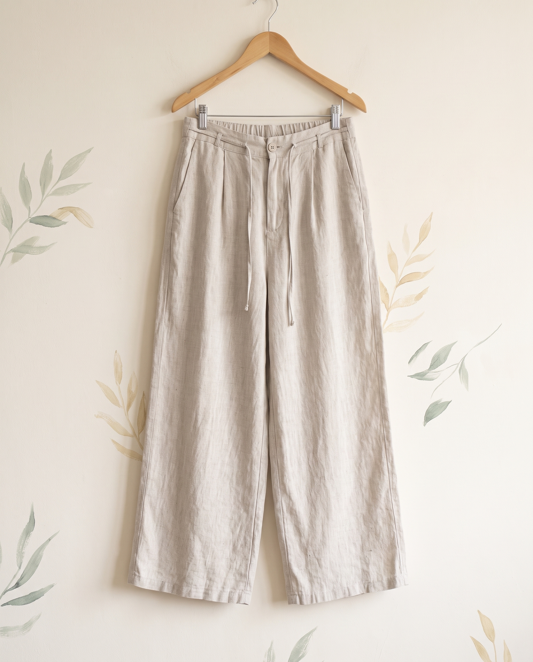 Cotton-Linen Ankle-Length Pants with Pockets — in linen, hanging view