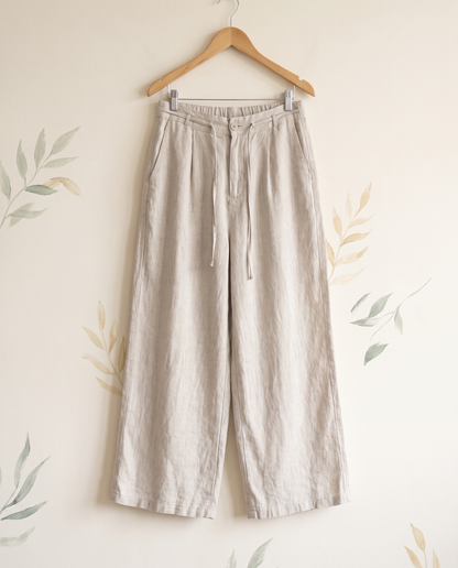 Cotton-Linen Ankle-Length Pants with Pockets — in linen, hanging view