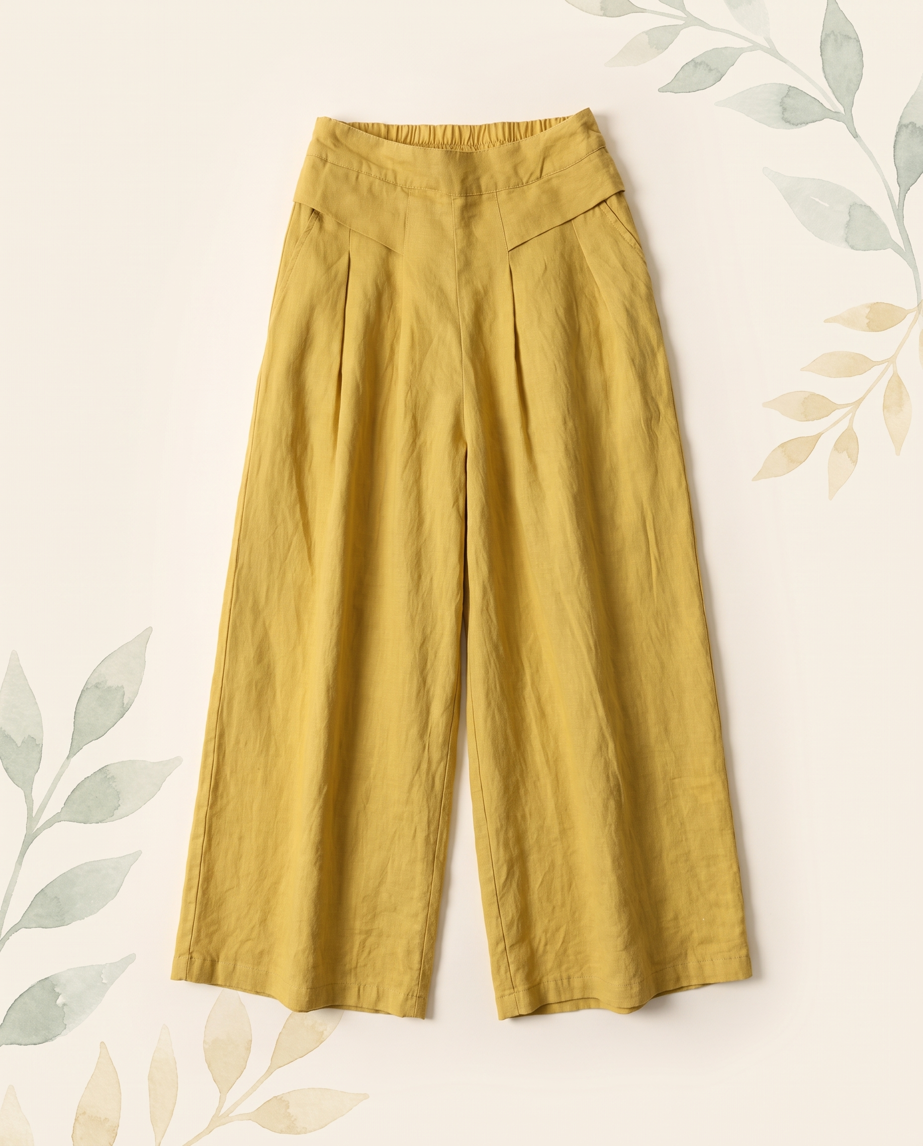 Cotton-Linen Wide-Leg Pants with Pockets — in yellow