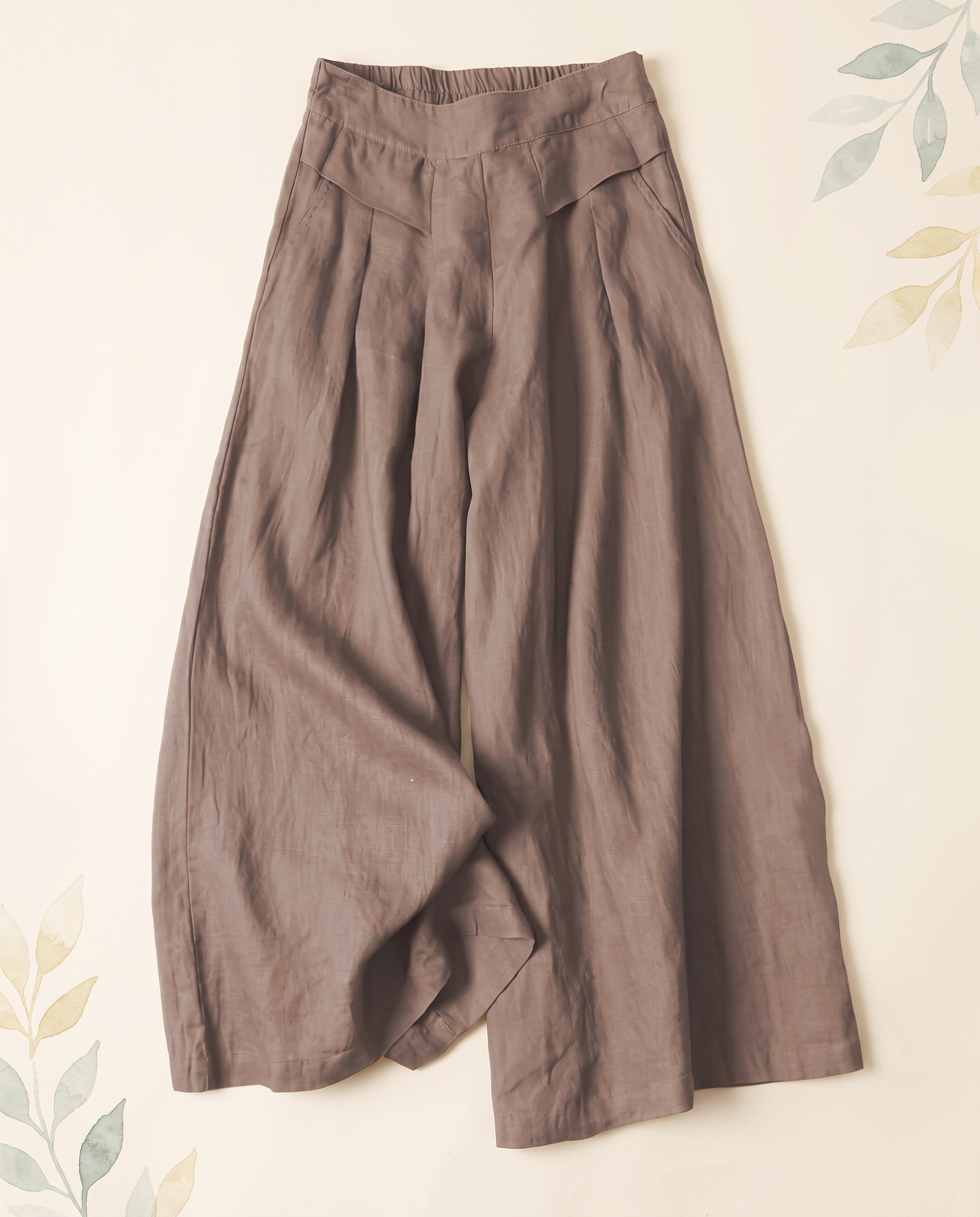Cotton-Linen Wide-Leg Pants with Pockets — in sienna