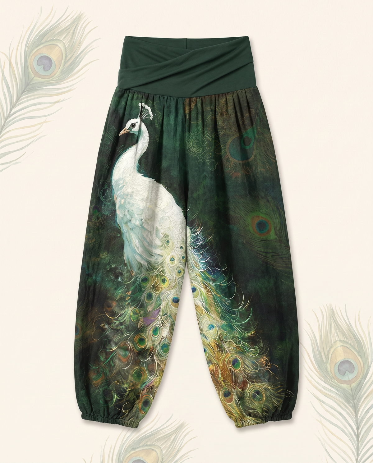Peacock Cotton Harem Pants — in dark green