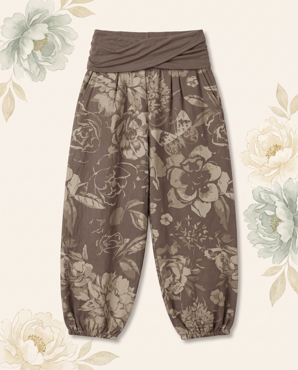 Peony Cotton Harem Pants — in tan
