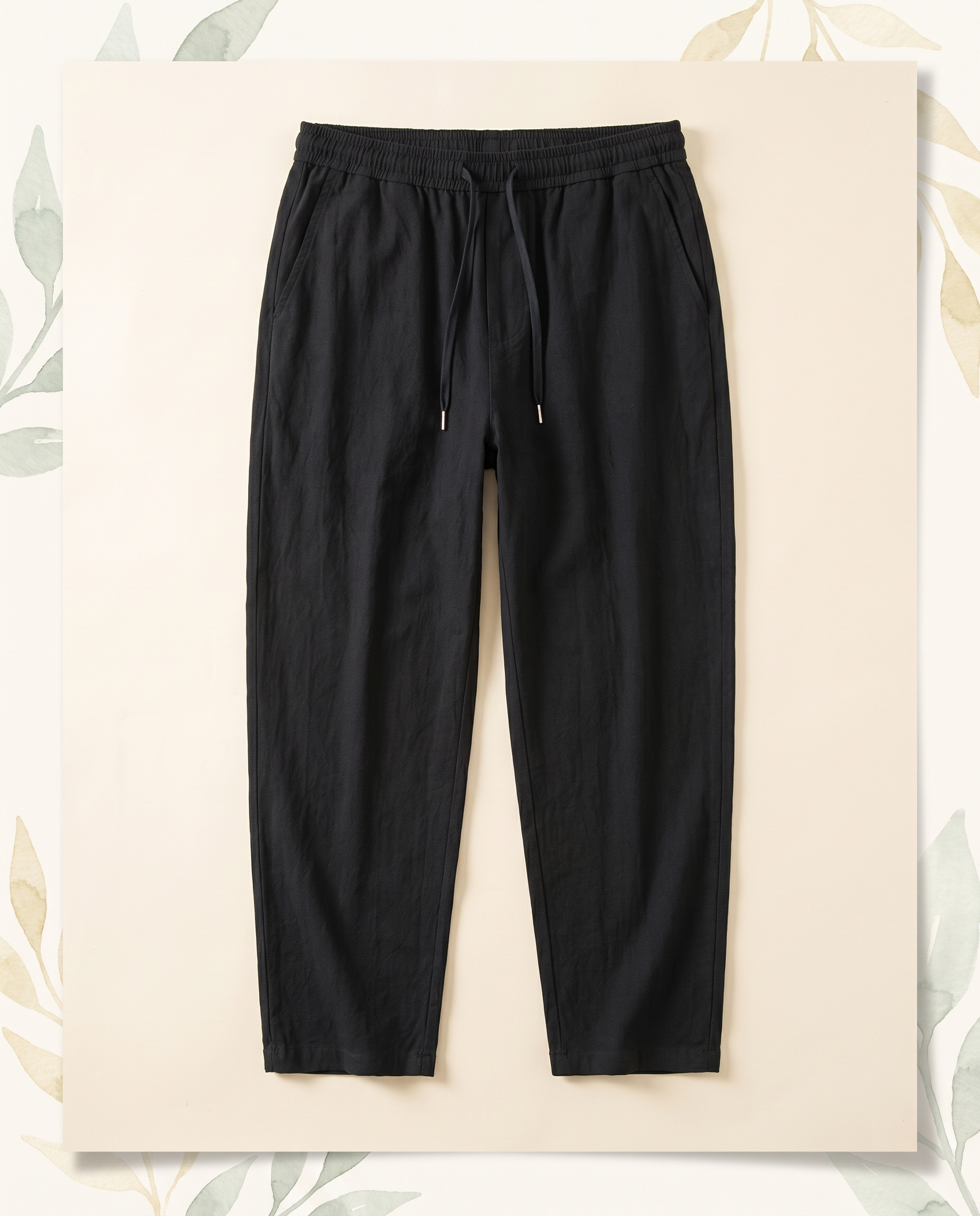 Men's Cotton Drawstring Pants with Pockets — in black