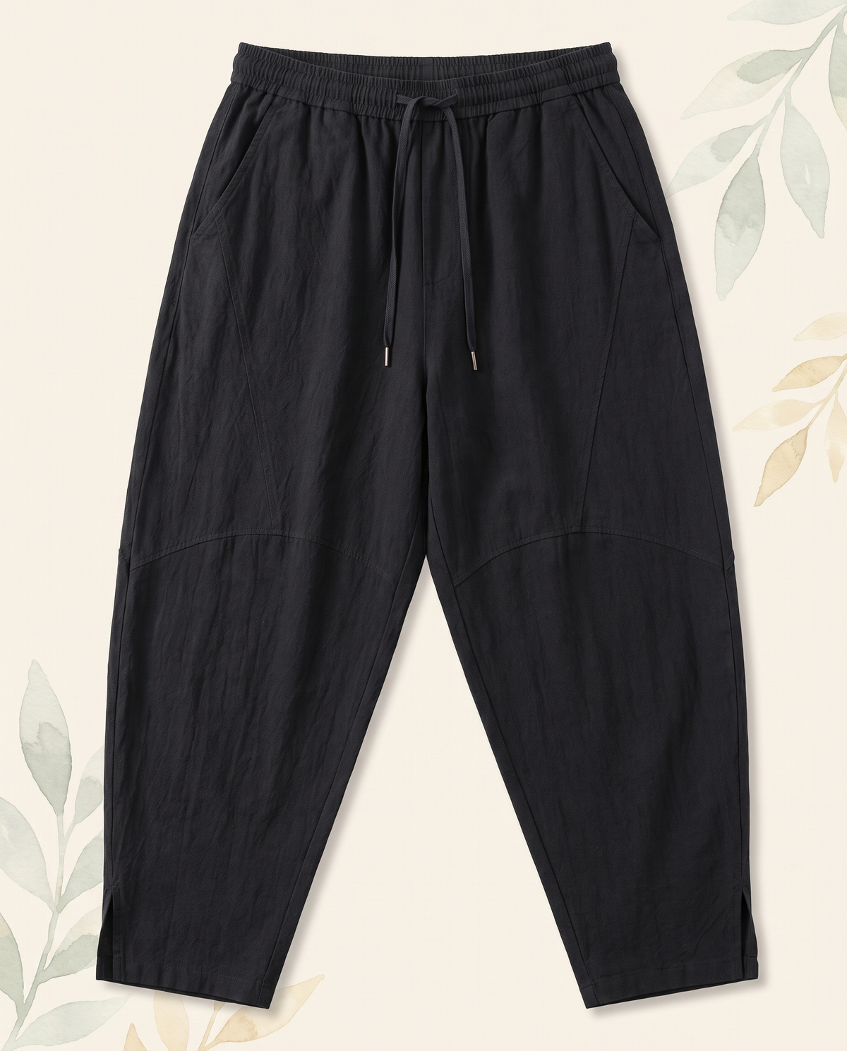 Men's Cotton Drawstring Pants with Pockets — in black