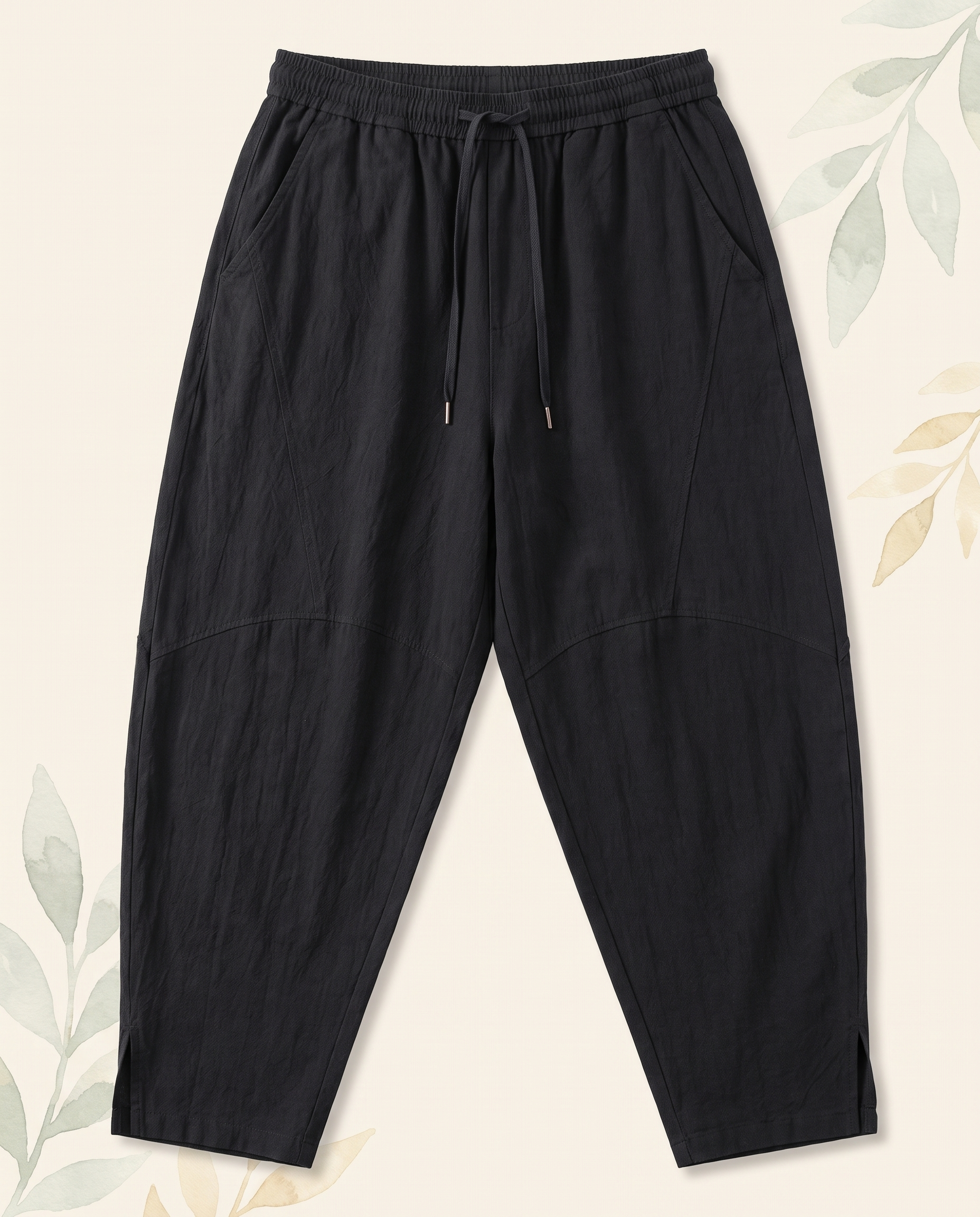 Men's Cotton Drawstring Pants with Pockets — in black