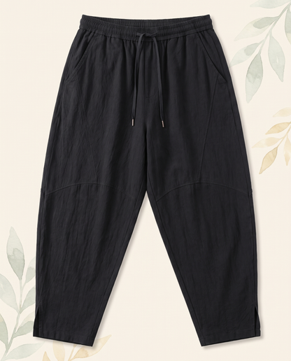 Men's Cotton Drawstring Pants with Pockets — in black