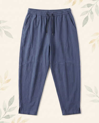 Men's Cotton Drawstring Pants with Pockets — in steel blue