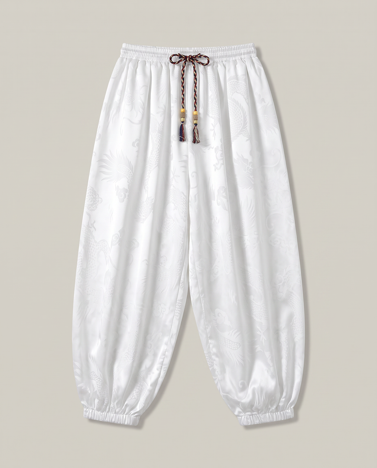 Men's Dragon Harem Pants with Pockets — in white