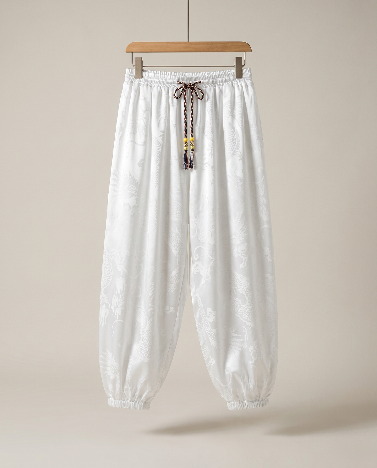 Men's Dragon Harem Pants with Pockets — in white