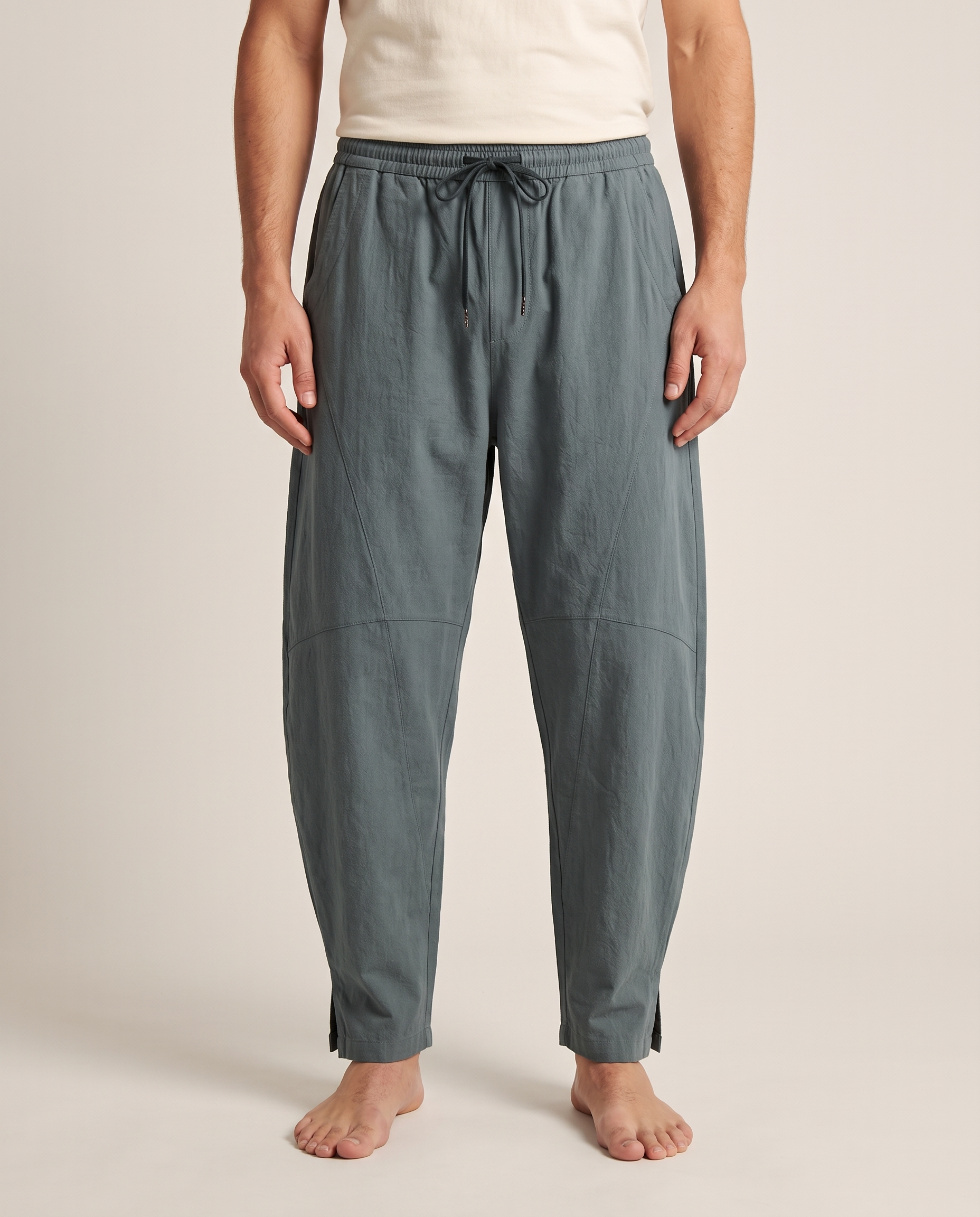 Men's Cotton Drawstring Pants with Pockets — in light slate gray