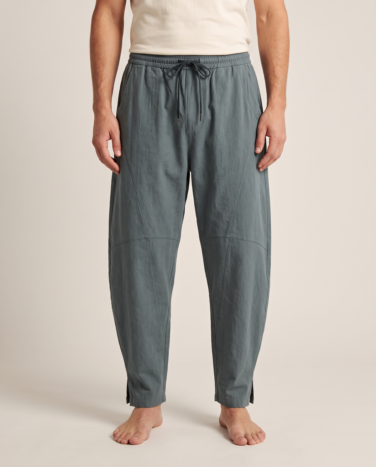 Men's Cotton Drawstring Pants with Pockets — in light slate gray